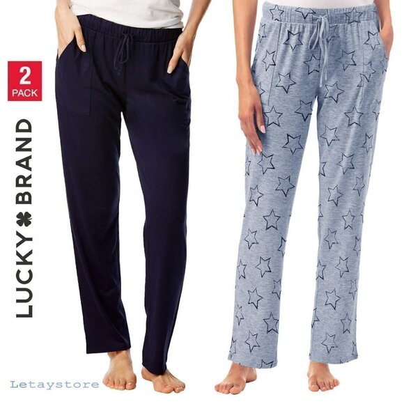 NWT Lucky Brand 2-Pack Lightweight Ultra Soft Relaxed Fit Lounge Pj Pants - Picture 1 of 7